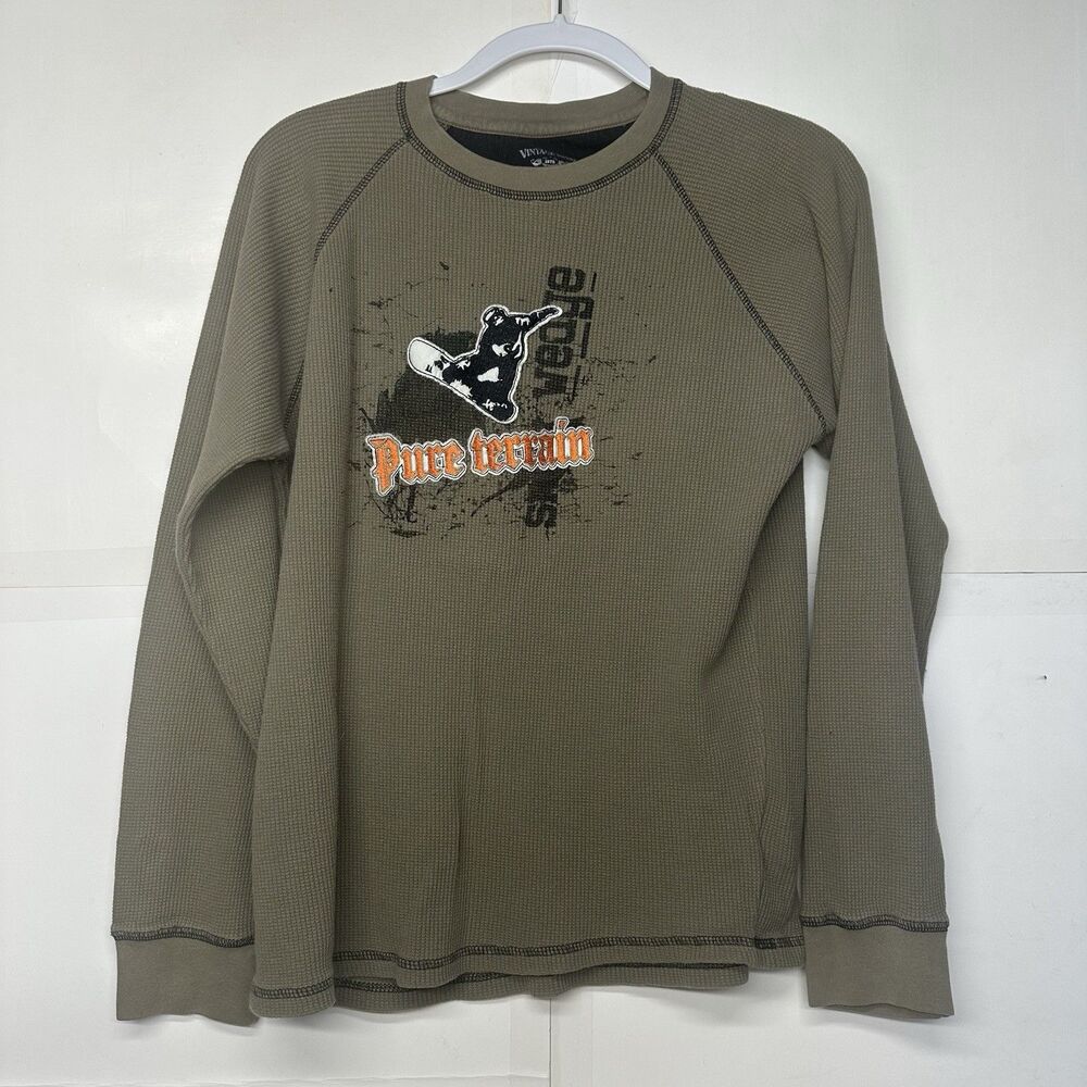 Faded Glory mens XL Light Green  Waffle Knit Long Sleeve Graphic Thermal Shirt